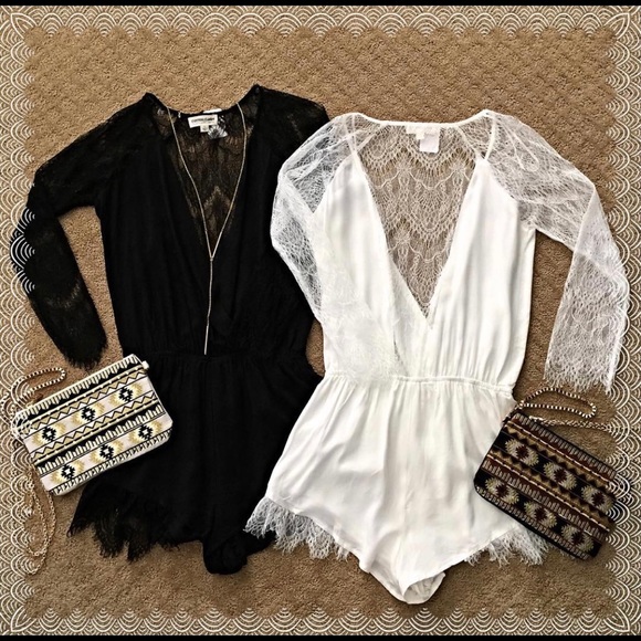 Cotton Candy Pants - Lace Black Romper